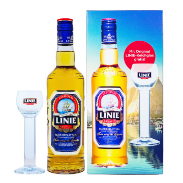 Linie Aquavit mit Linie Kelchglas in Geschenkverpackung - 0,7L 41,5% vol