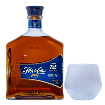 Flor de Cana Rum Centenario 12 Jahre mit 2 Gläsern in Geschenkverpackung - 0,7L 40% vol