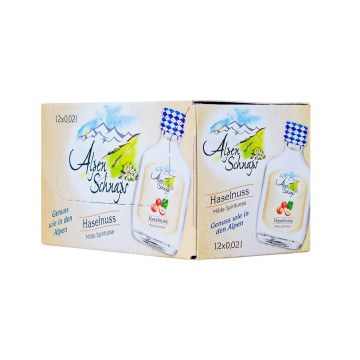 Paket [12 x 0,02L] Alpenschnaps Haselnuss Glas Miniatur - 0,24L 33% vol