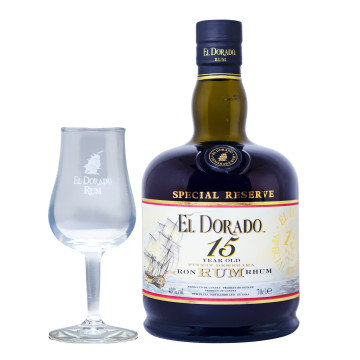 El Dorado 15 Jahre Finest Demerara Rum GEPA mit 2 Gläsern - 0,7L 43% vol