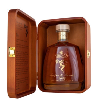 Sibona Grappa Riserva di Moscato Invecchiata in Holzschatulle - 0,7L 44% vol
